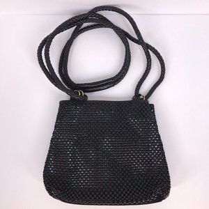 Vintage Valerie Steven Black Woven Leather Gold Hardware Shoulder bag